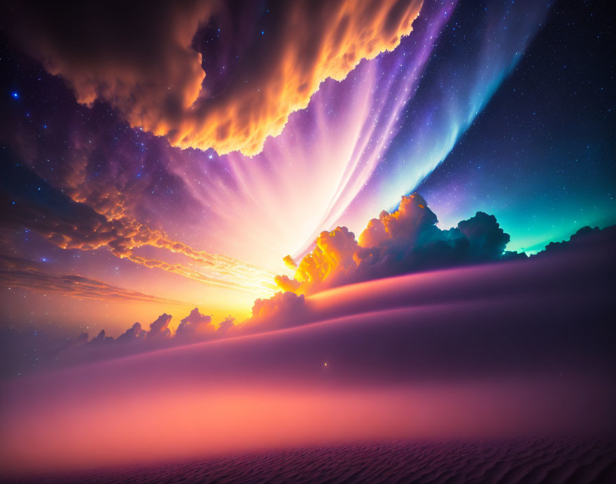 Colorful Desert Sunset with Purple and Orange Hues