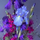 Purple Flowers with Blue Daisy on Soft Background with Glowing Lights