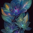 Iridescent Flowers: Digital Illustration of Translucent Petals in Blue and Purple