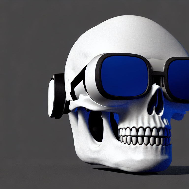 Skull with Sunglasses and Headphones on Gray Background