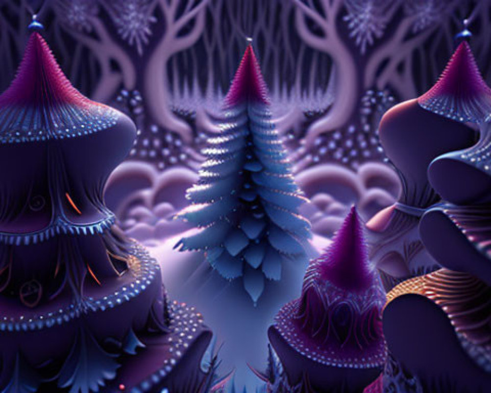 Luminescent Fantasy Forest with Purple, Blue, and Pink Flora