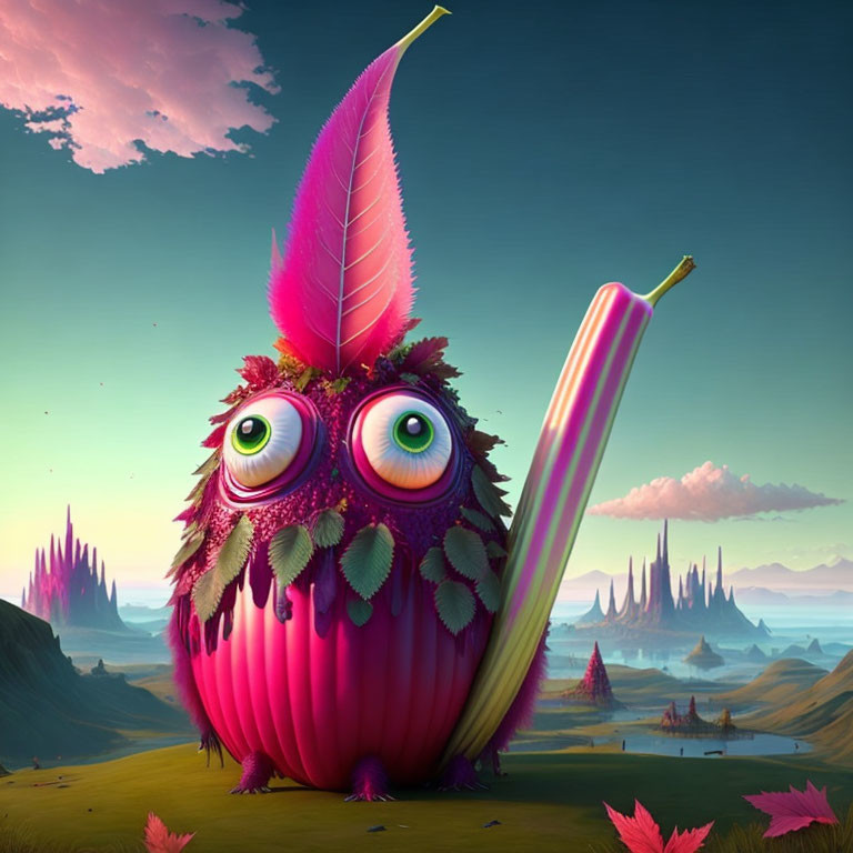 Colorful Owl-Like Creature in Surreal Landscape