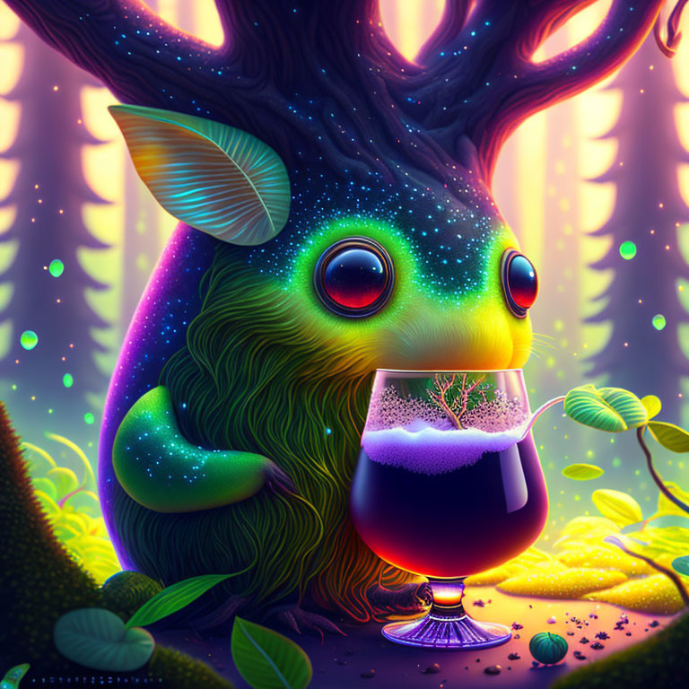 Enchanting creature with antlers in mystical forest scene