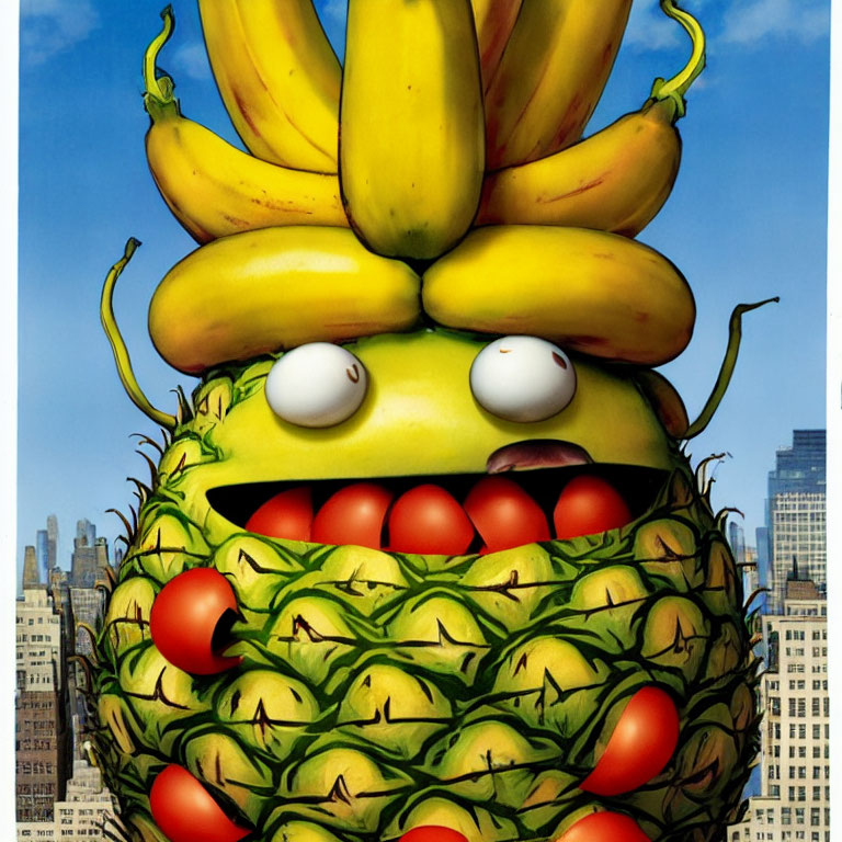 Fruit-themed cartoon character with unique features