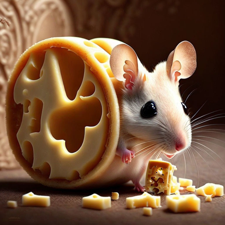 Adorable Mouse with Swiss Cheese Wheel and Holes