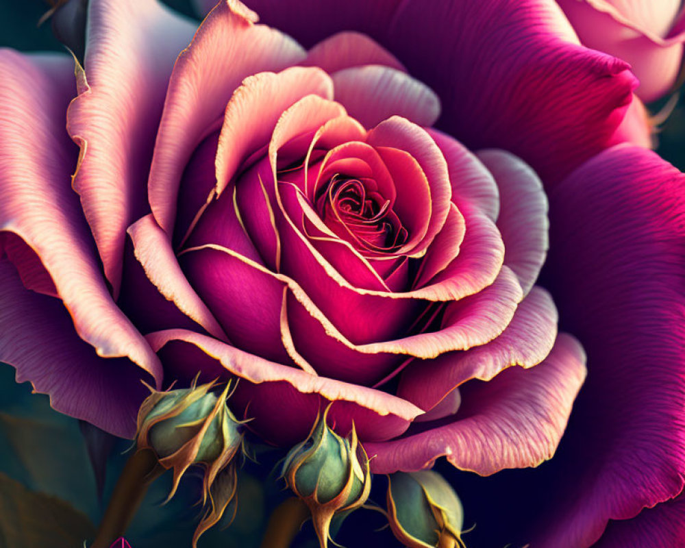 Detailed Close-Up of Vibrant Purple and Pink Roses