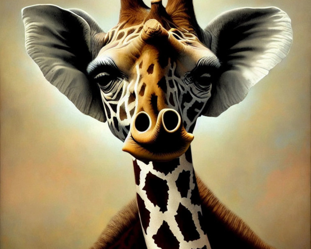 Realistic close-up giraffe painting with detailed features