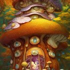 Colorful Mushroom-Shaped House Illustration in Enchanted Forest