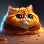 Orange Tabby Cat with Bell Collar Surrounded by Cookie Crumbs