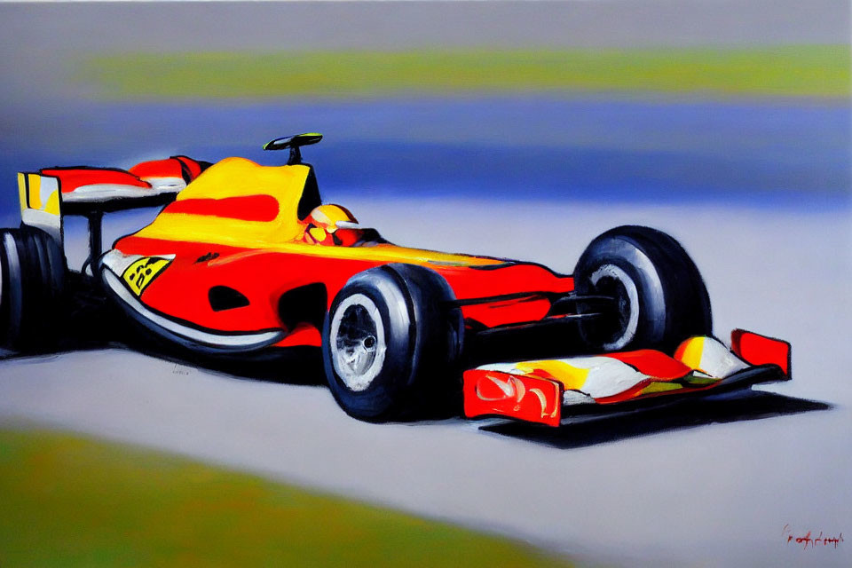 Colorful Formula 1 racing car painting on stylized track