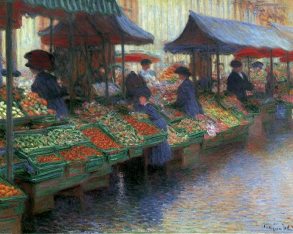 Vibrant Impressionist Painting of Outdoor Market Scene