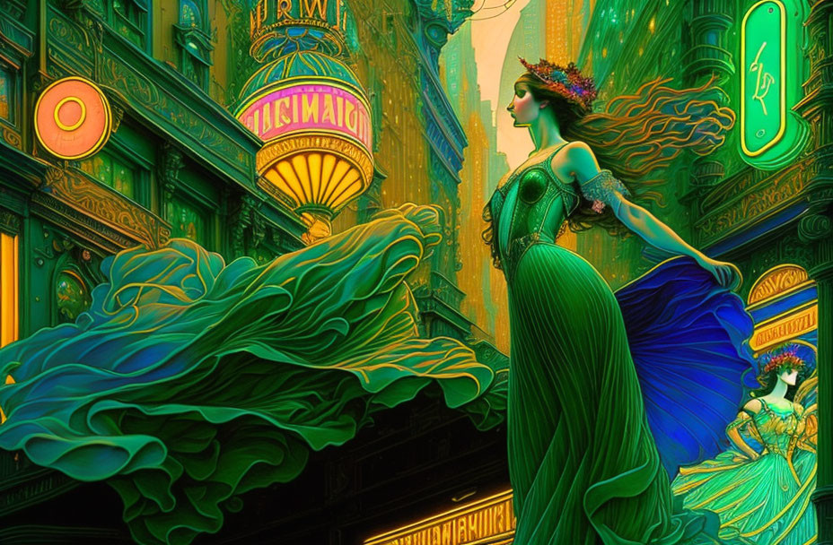 Emerald neon street
