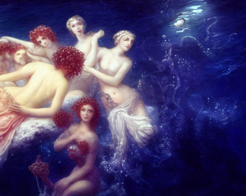 Ethereal women in underwater scene with flowing hair