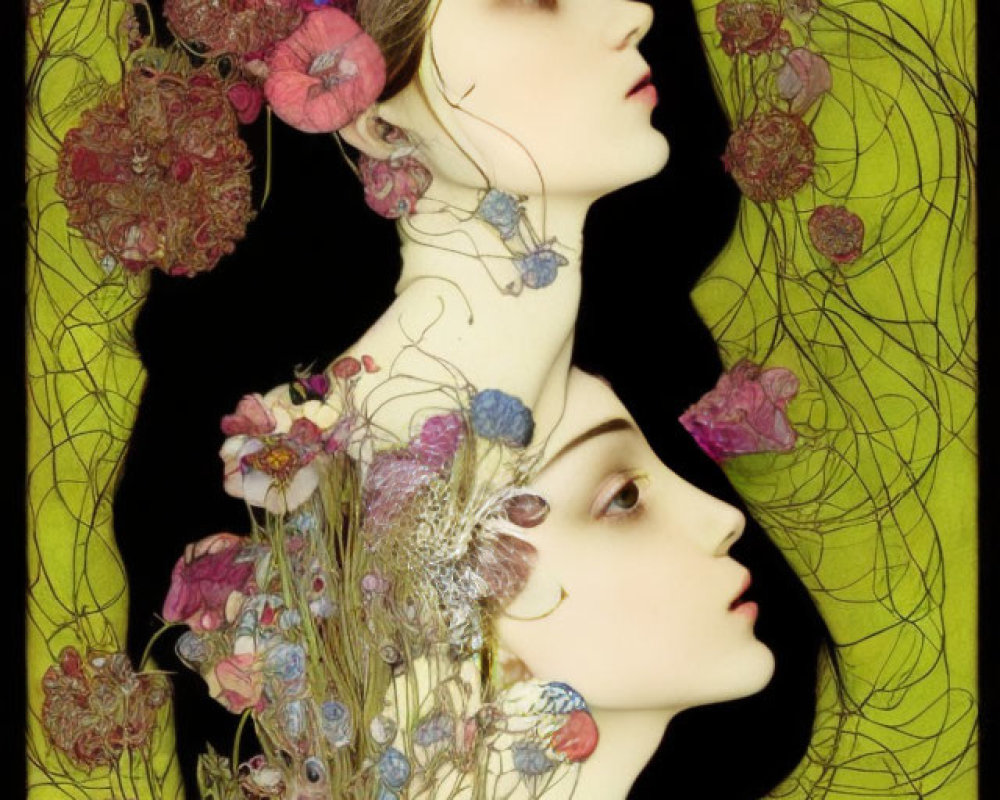 Art Nouveau style illustration of two women in floral motif