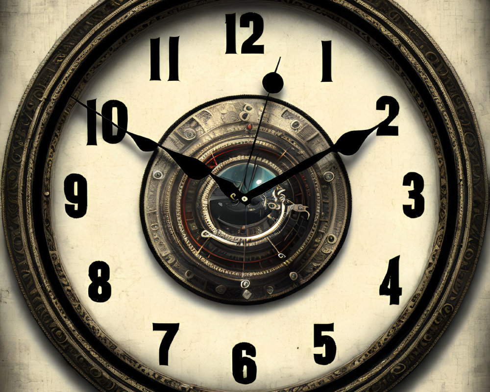 Vintage Clock Displaying 8:02 on Textured Beige Background