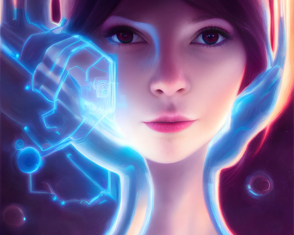 Digital art portrait of woman with futuristic cybernetic enhancements