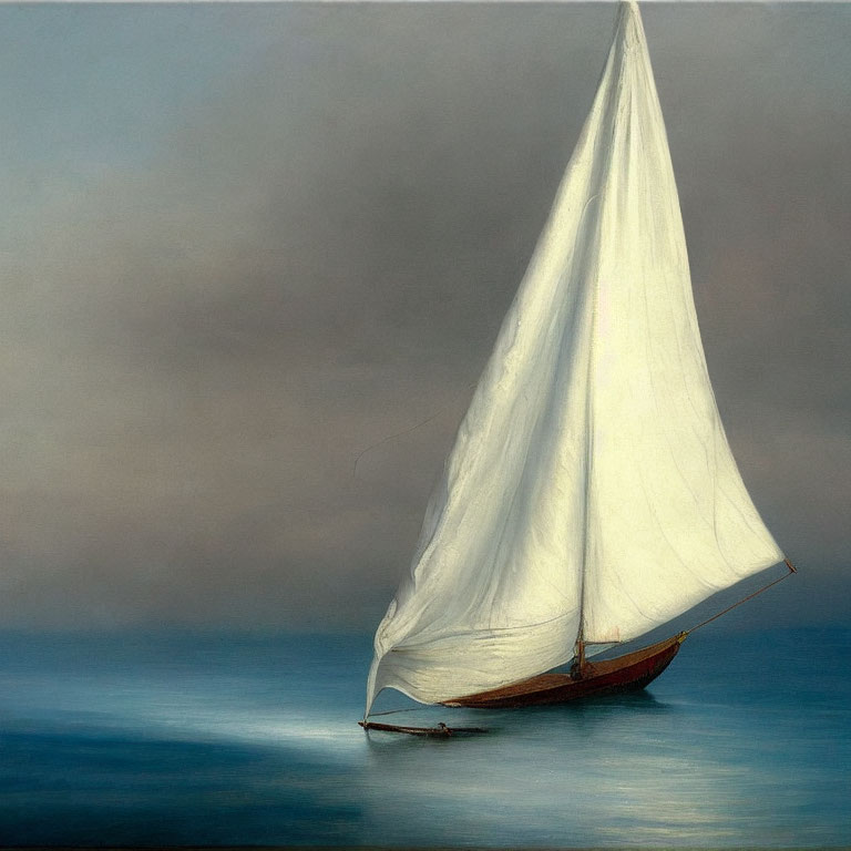 Sailboat with White Sail on Calm Blue Waters