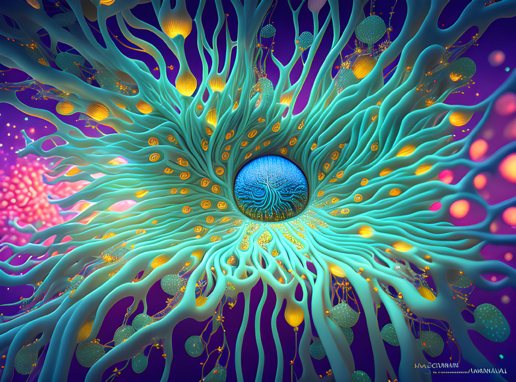 Colorful Digital Artwork with Stylized Eye and Fractal Patterns
