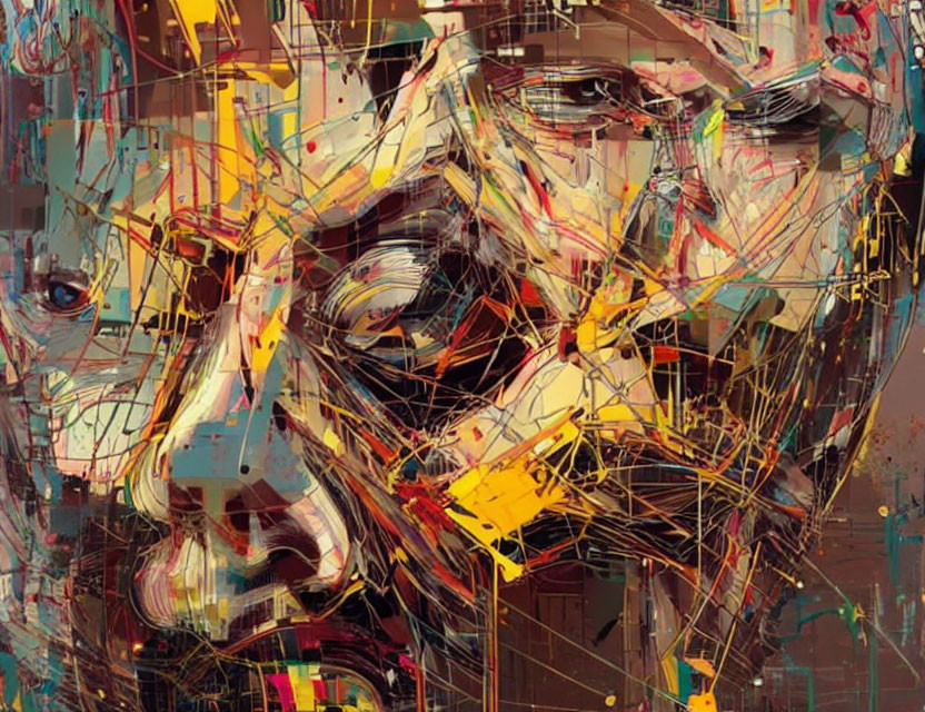 Multicolored Abstract Digital Artwork of Fragmented Face