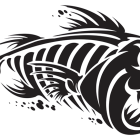 Detailed Dark Scaled Fish Illustration on Black Background