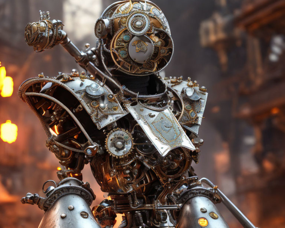 Intricate Steampunk-style Robot with Gears and Metalwork