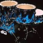 Vibrant Drum Set with Cymbals on Black Background