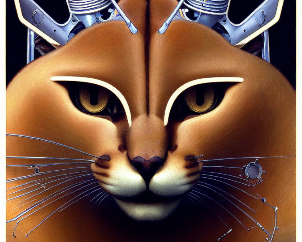 Cybernetic cat illustration with robotic features