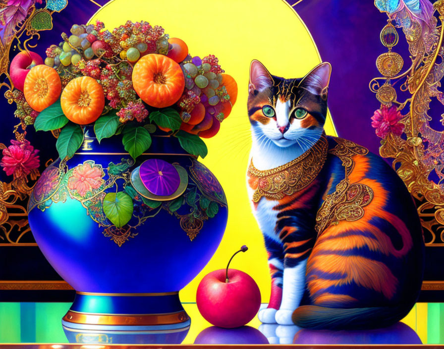 Cat and Fruit Vase