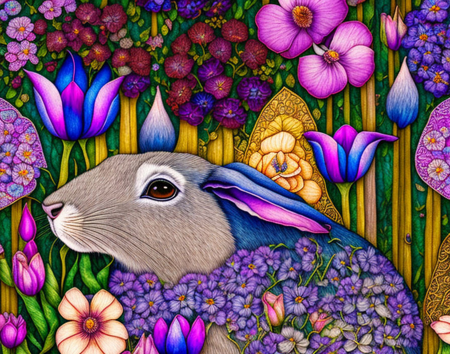 Rabbit in the Tulips