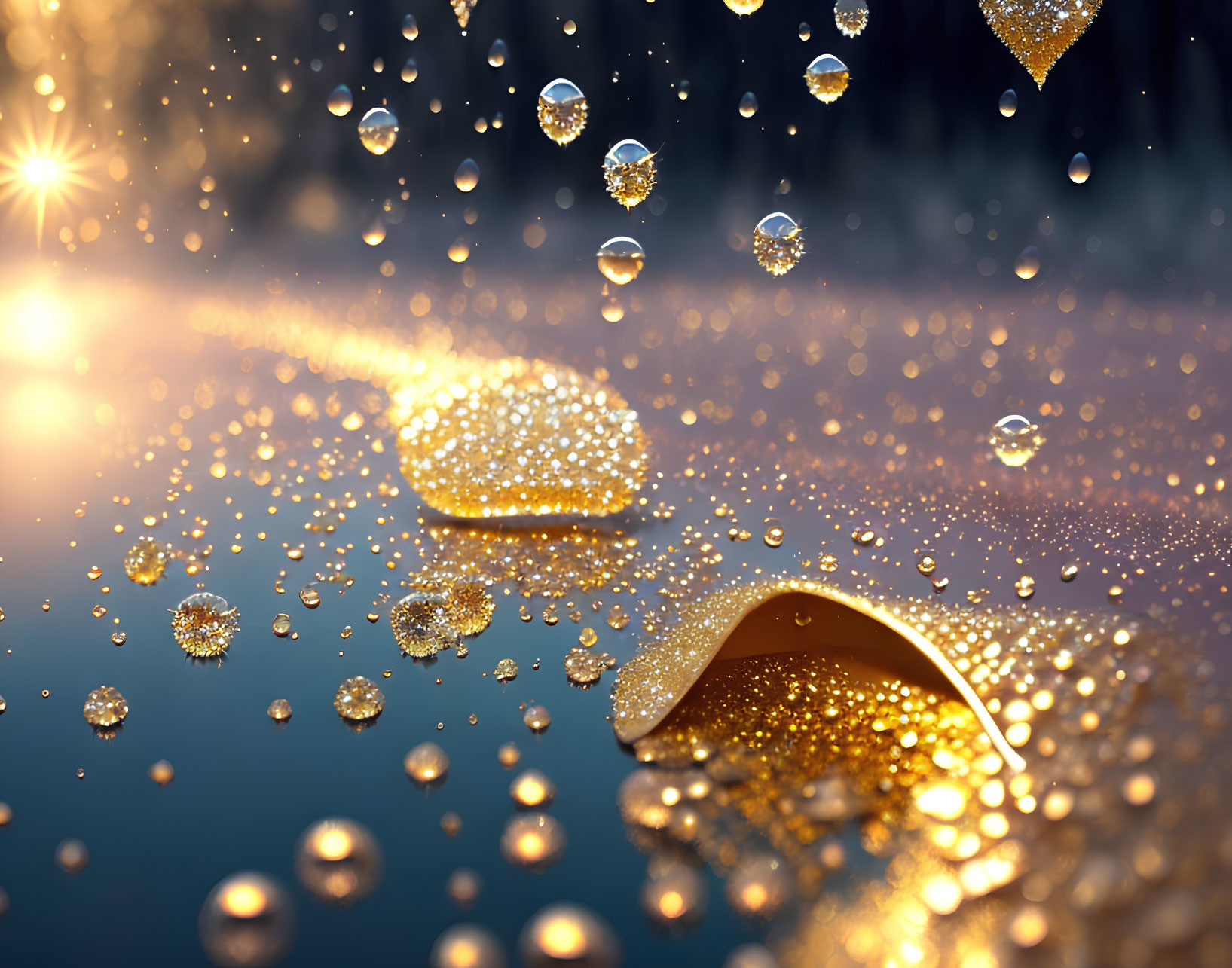 Shimmering Golden Glitter and Bokeh Above Gold Surface
