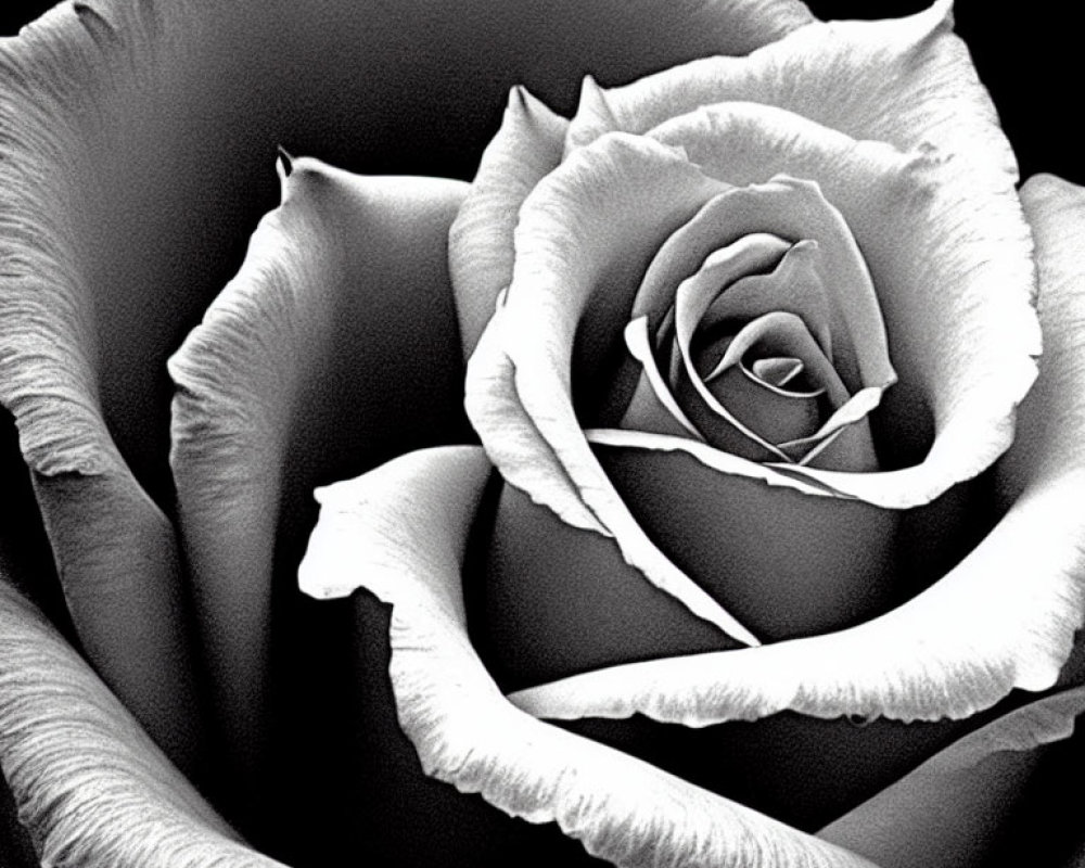 Monochrome close-up photo of textured rose petals