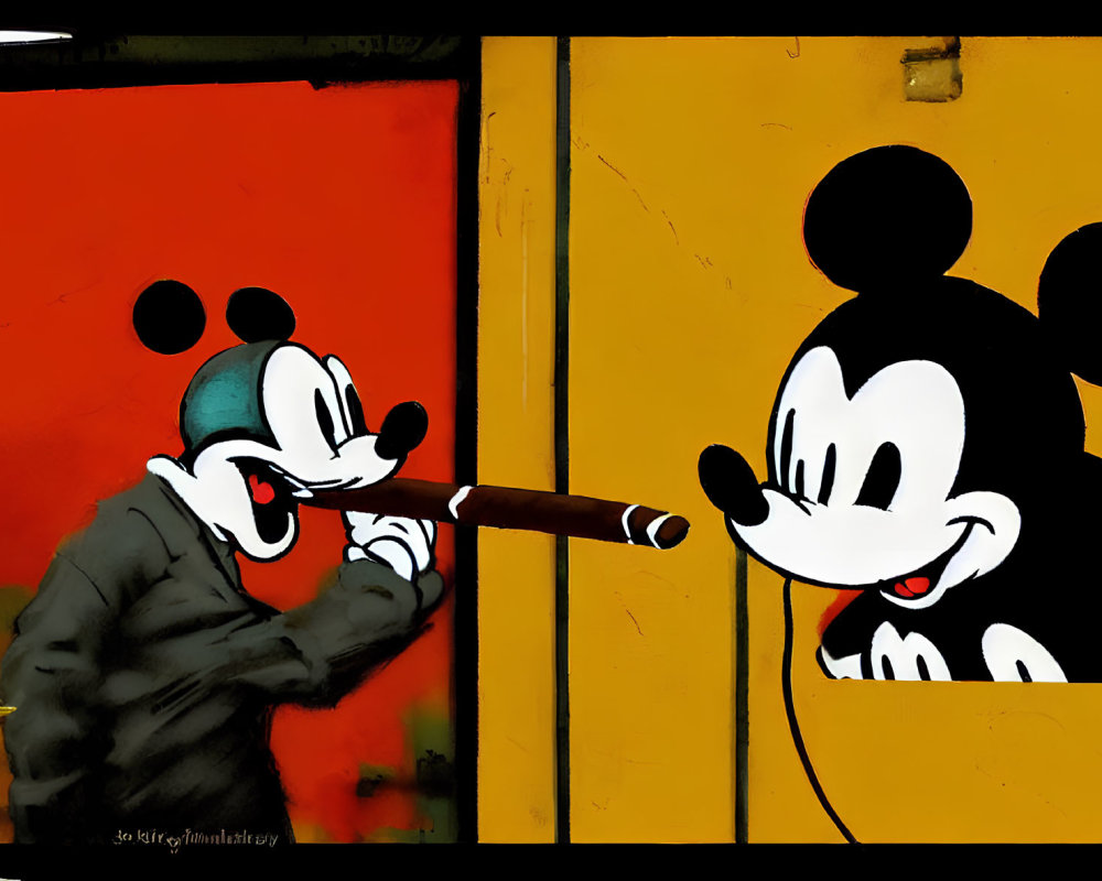 Colorful graffiti art: Mickey Mouse in classic and modern styles