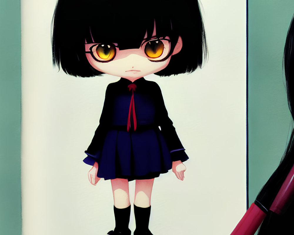 Stylized girl illustration with large eyes and black hairclip