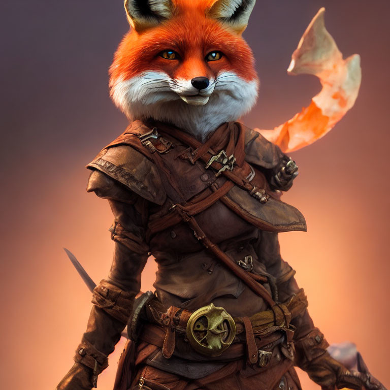 Anthropomorphic Fox Character in Brown Adventurer Outfit with Burning Tail