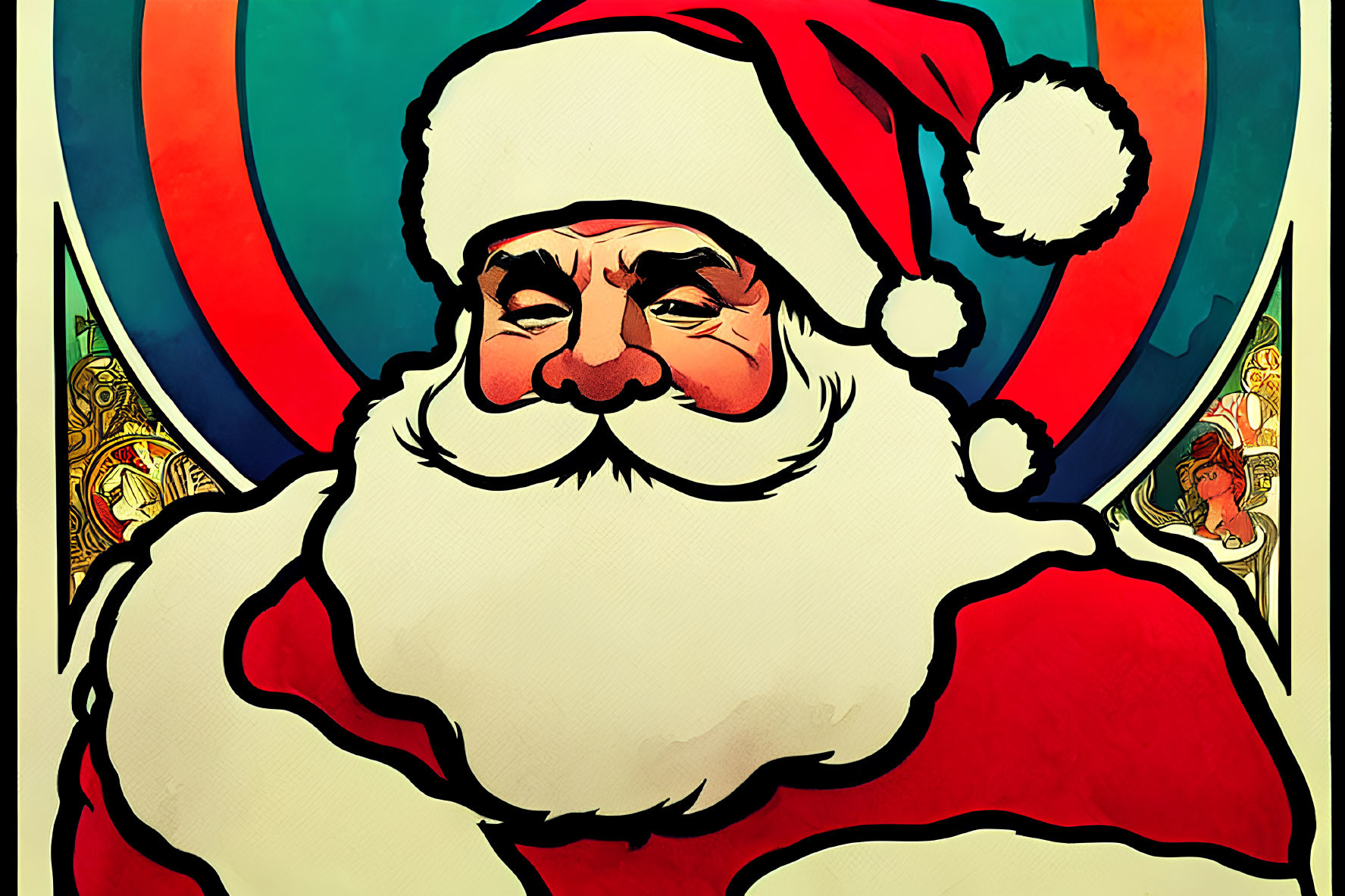 Vibrant Santa Claus Illustration with Red Hat and Suit