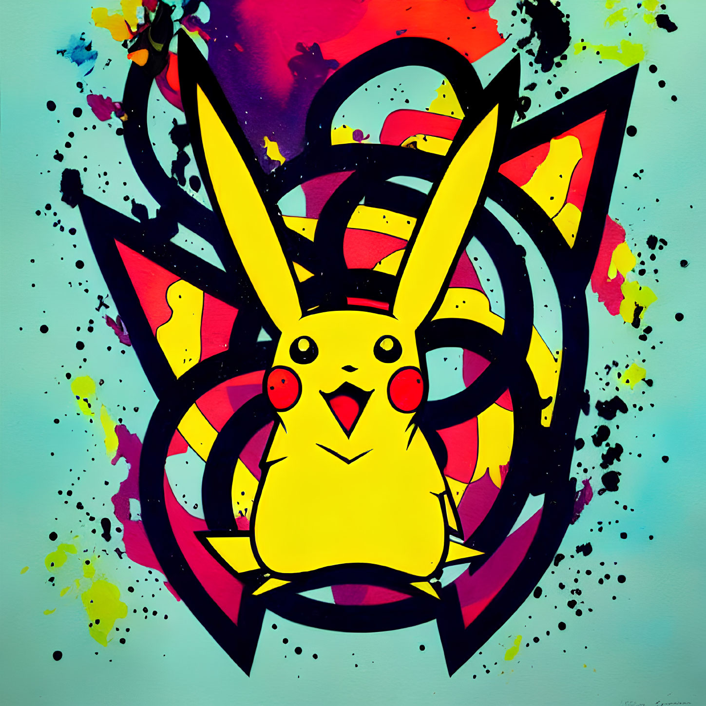 Colorful Pikachu Graffiti Art with Abstract Background
