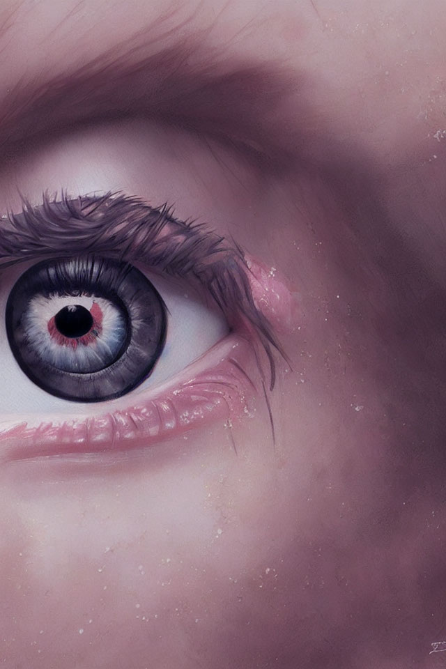 Detailed Human Eye with Pink Hue and Eyelashes