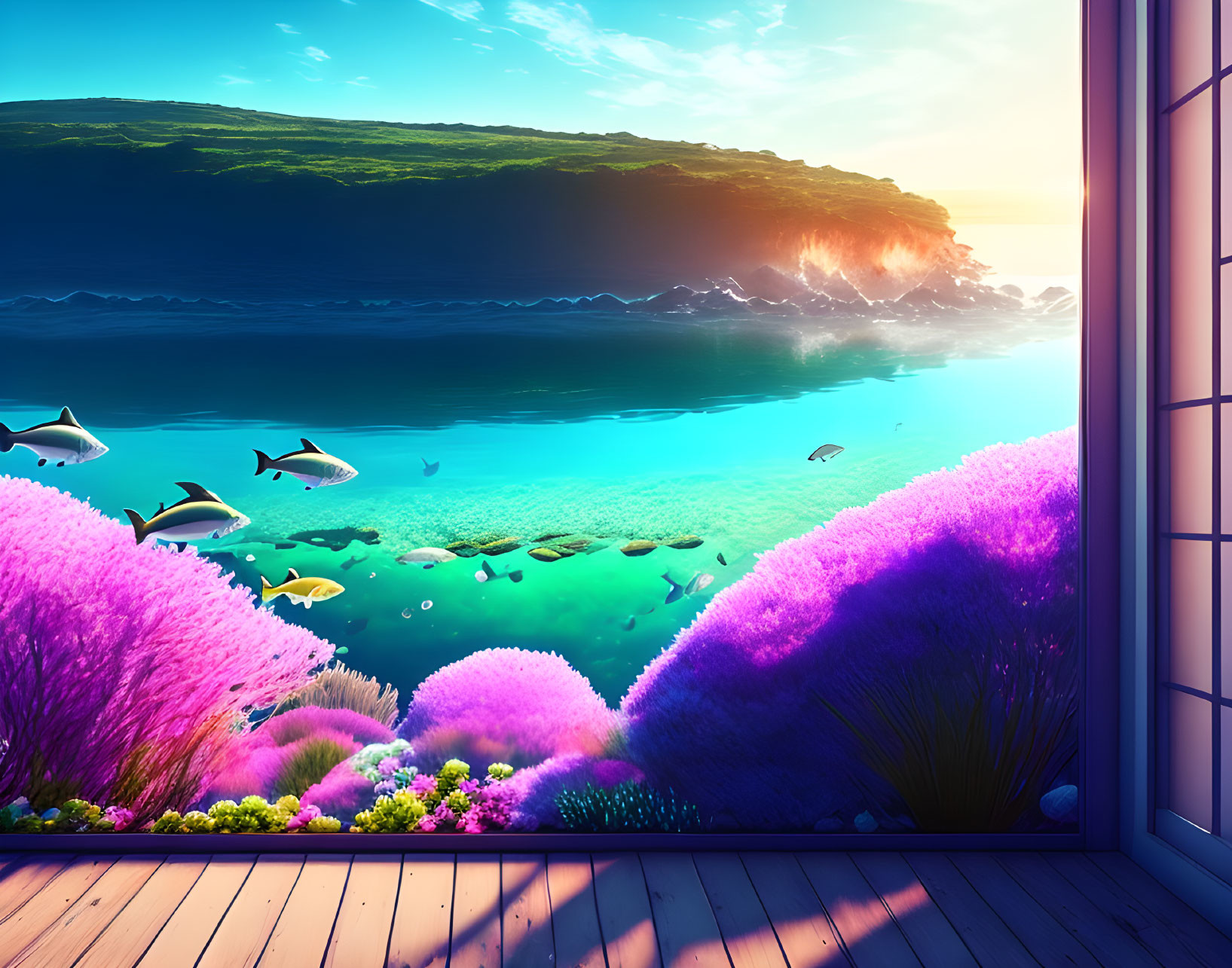 Beautiful spring scenery with sea background 