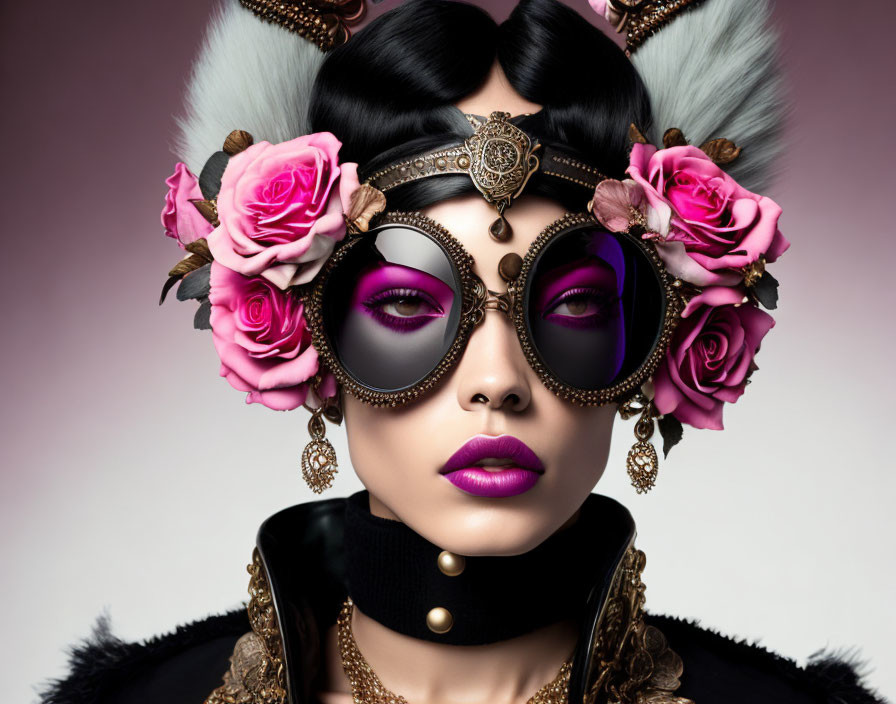 Woman with bronze rose goggles