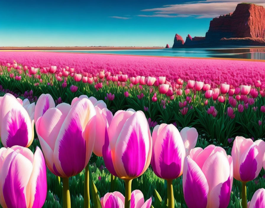 Fantastic tulips and sea horizon