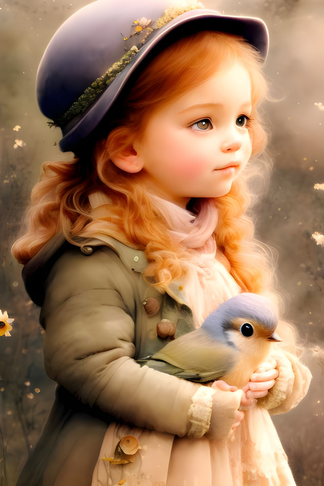 cute little lady and bird