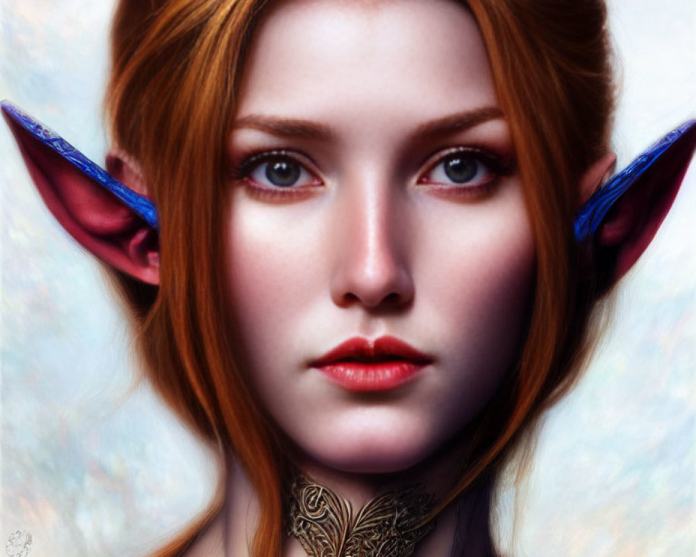 Fantasy elf woman digital art with red hair and pointed ears