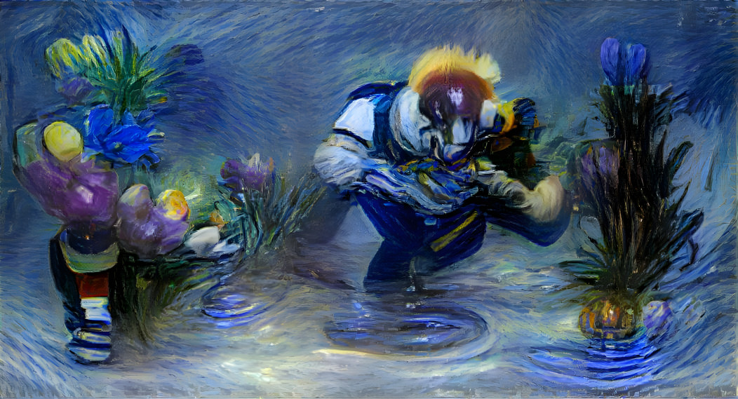 Clown Picking Flowers Under Water