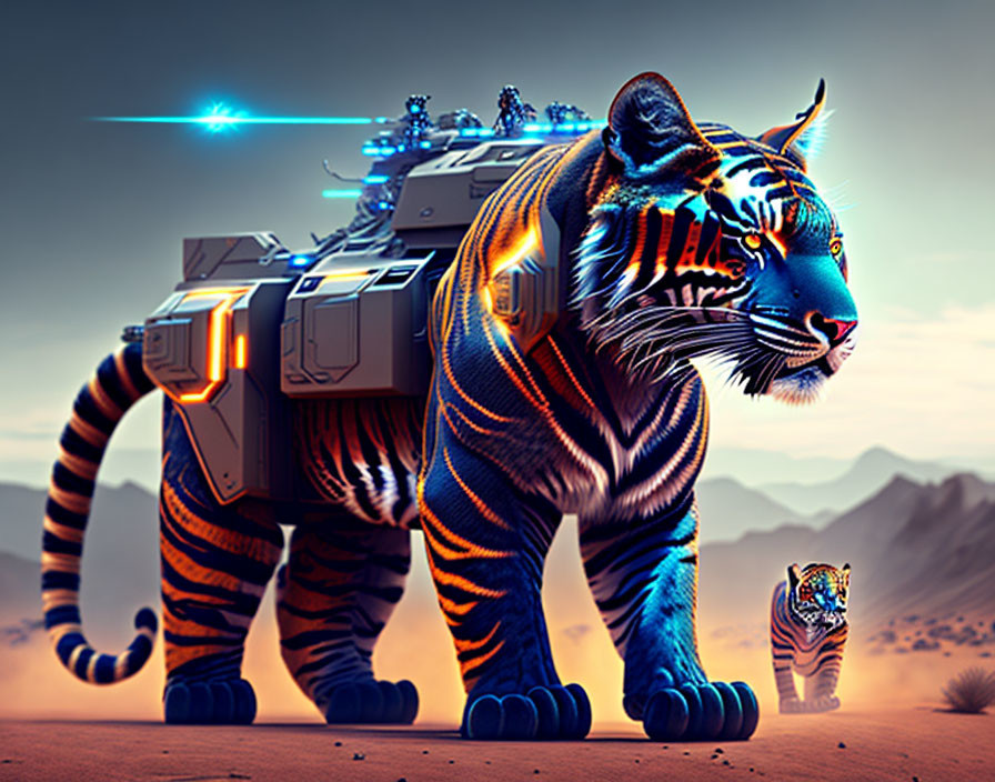 cyborg tiger wiith laser cannon