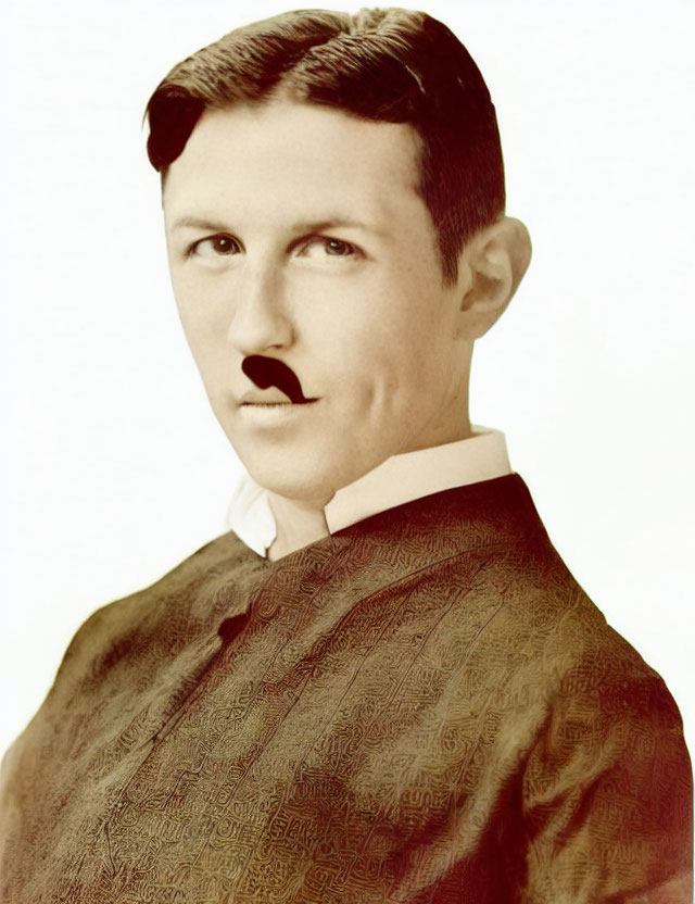 Vintage Portrait: Man with Prominent Mustache in Patterned Jacket