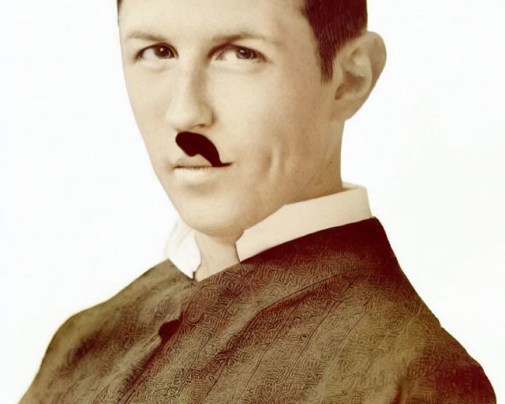 Vintage Portrait: Man with Prominent Mustache in Patterned Jacket
