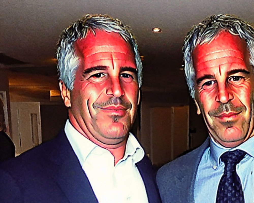 Men with salt-and-pepper hair in suits and ties, possibly twins, smiling.