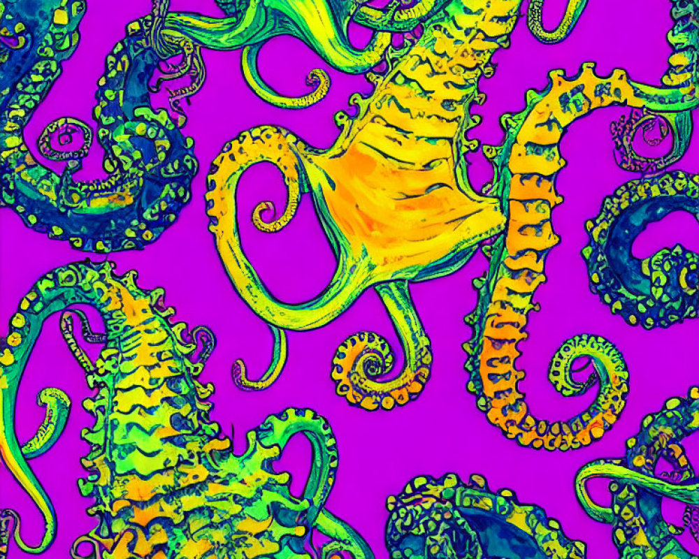 Colorful Tentacle Illustration on Bright Pink Background