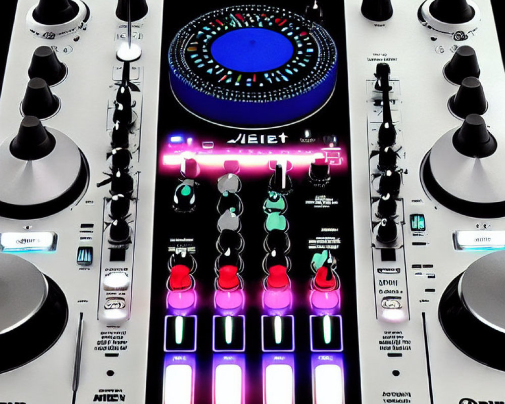 Dual Turntable DJ Mixer with Colorful Illuminated Controls