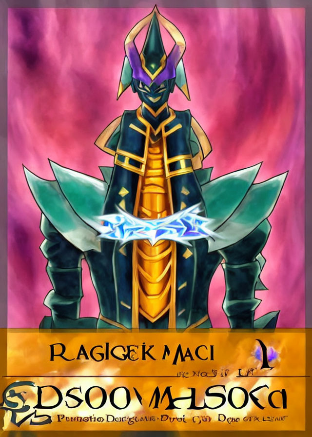Colorful Armored Knight with Dual-Bladed Weapon on Abstract Background